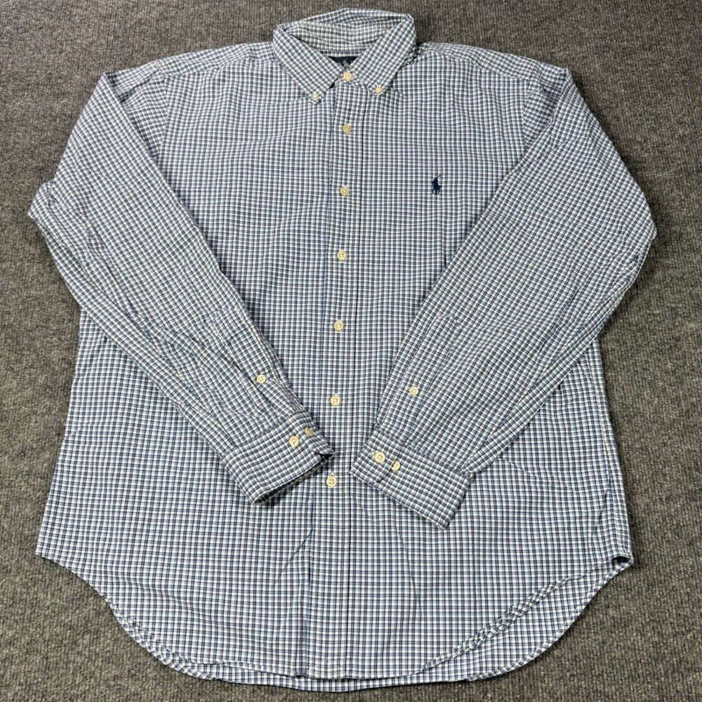 Ralph Lauren Button Down Shirt Men 16 34/35 Blue White Gingham Check Classic Fit